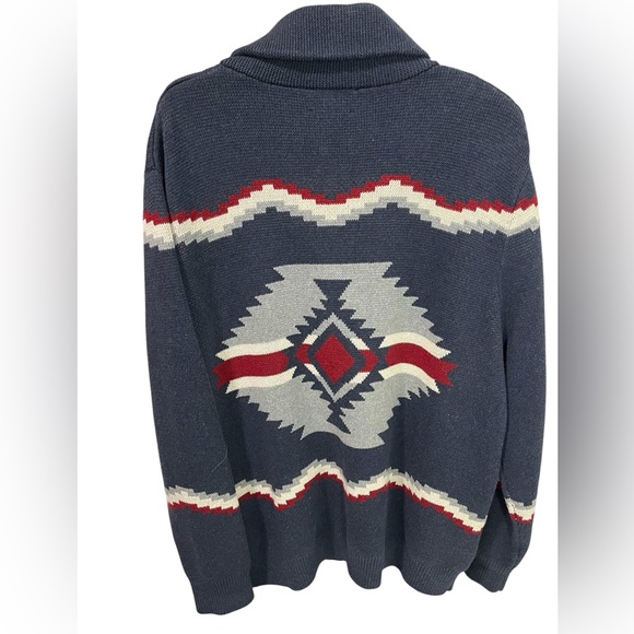 Pendleton Highland Aztec Shawl Collar Cardigan Sweater 100% Cotton Size XL - Picture 2 of 11